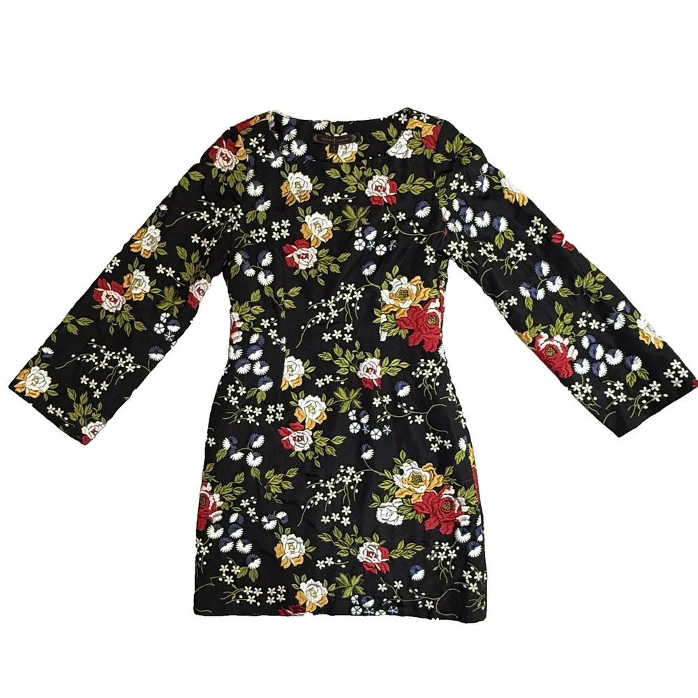 Trelise Cooper Dress 6 Black Silk Embroidered Floral Boston Tee Party‎ READ